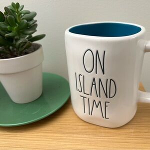 RAE DUNN White Ceramic Mug with Blue Interior - On Island Time